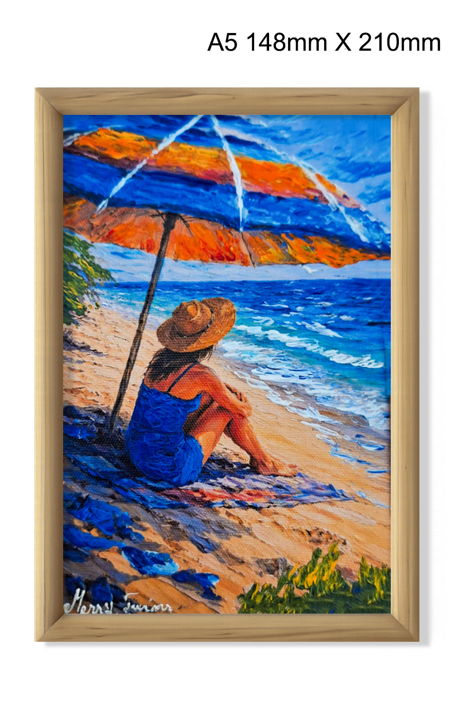 Refugiu la malul mării – Tablou artistic cu umbrelă colorată