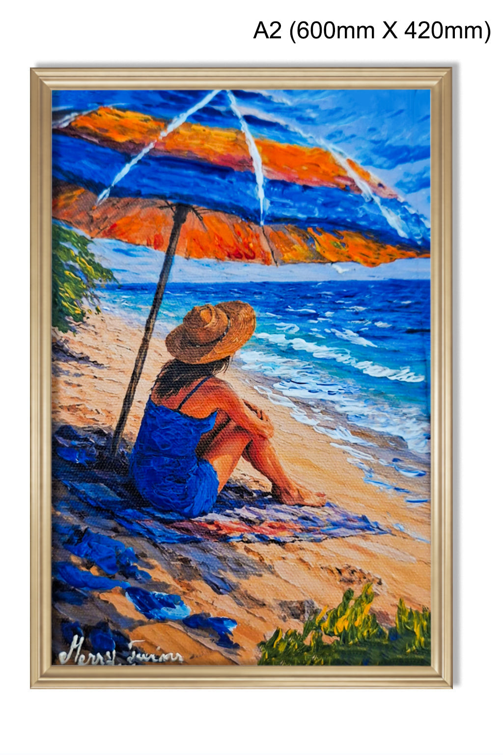 Refugiu la malul mării – Tablou artistic cu umbrelă colorată
